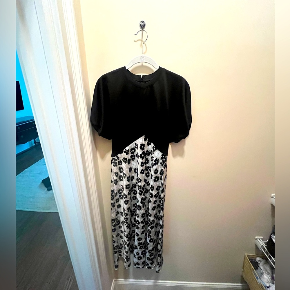 Ted Baker midi dress, black floral, UK size 2
